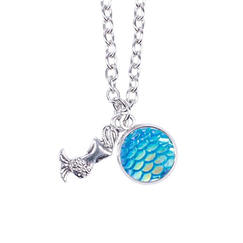 Myhouse Women Girls Colorful Fish Scales Pattern Mermaid Pendant Necklaces for Gifts Charms Findings (Blue)