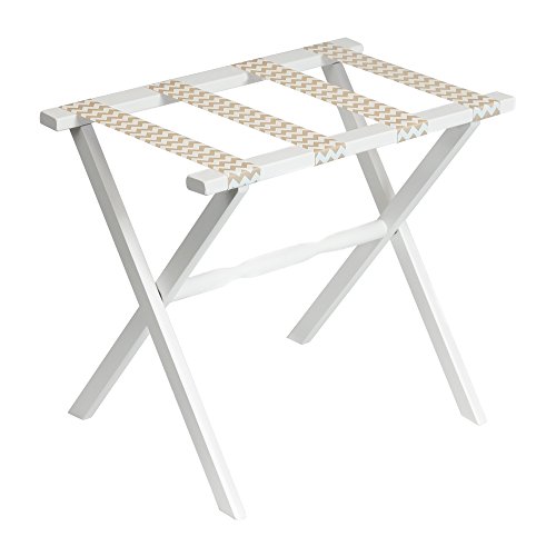 Gate House Furniture Straight Leg Chevron Series Wood Luggage Rack, White/Beige Gate House Furniture Straight Leg Chevron Series Wood Luggage Rack, White/Beige