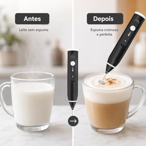 Mixer Recarregável USB Portátil Elétrico, batedor misturador para cozinha e escritório, prepare shake, vitamina e café em segundos, uso fácil, bateria interna de longa duração sem fio com 3 Acessórios