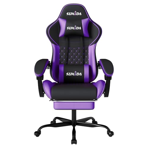 SUKIDA Gaming Chair, Ergonomic Computer Chair with Footrest, Comfortable Office Chair with Headrest, Massage Gaming Chair for Adult, Adjustable Height Computer Chair