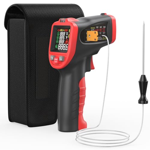 Infrared Thermometer Temperature Gun with Probe -58℉ to 1202℉, Digital Heat Surface Temp Humidity Gun, Non-Contact Laser Thermal Gun for Cooking Food, Barbecue Meat, Pizza Oven, Griddle (CM650)