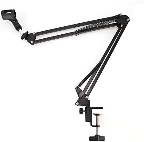Desktop Professional Adjustable Microphone Fold Mic Suspension Boom Scissor Arm Stand Holder with Mic Clip Mounting on Desk or Table Top for Studio, Program record, Broadcasting, TV Station