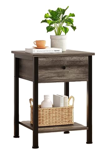 SKY-TOUCH Nightstand 40 * 40cm Bedside Cabinet with Drawer, Bedside Table Wood Night Stand Modern End Table Side Table for Bedroom and Living Room, Sturdy Steel Frame, Easy Assembly