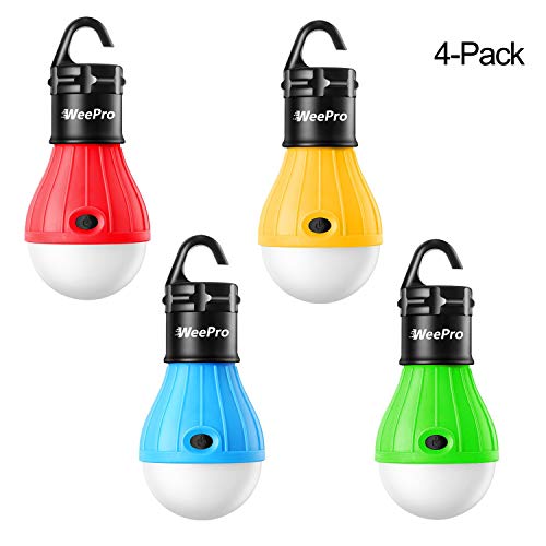 WeePro Backpacking Tent Lamp Hanging Lantern and Lights for Camping Hiking Fishing Power Outages Emergency, 4-Pack