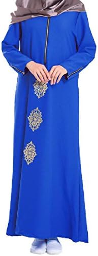 VividYouWomen VividYou Womens Print Solid Baggy Muslim Zip Fitted Evening Dresses Royal Blue L