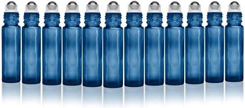 12 Pack Glass Bottles with Metal Rollerballs-Blue