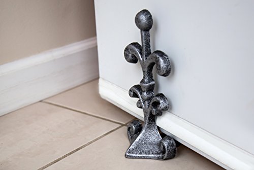 image for Fleur De Lis Cast Iron Door Stop | Decorative Door Stopper Wedge | wit