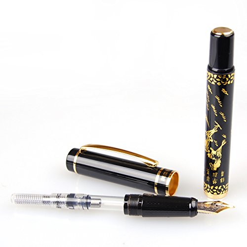 Hero Classical Black & Golden Eight Running Horses Fountain Pen With Medium Nib Gift Box Birthday Present - Thumbnail 5
