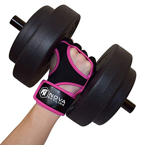 Nova Skyline Gym, Weightlifting, Exercise, Workout, Fitness & Crossfit Gloves - Padded Palm, Fingerless,Ultralight Weight, 16” Wrist Support Wrap - Men & Women – Large - Purple