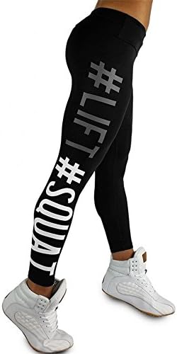 Marsbros Women Full-Length Yoga Workout Leggings Thin Capris (Black-Lift Squat) Large