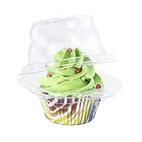 Katgely Individual Cupcake Container - Single Compartment Cupcake Carrier Holder Box - Stackable - Deep Dome - Clear Plastic - BPA-Free- (50)