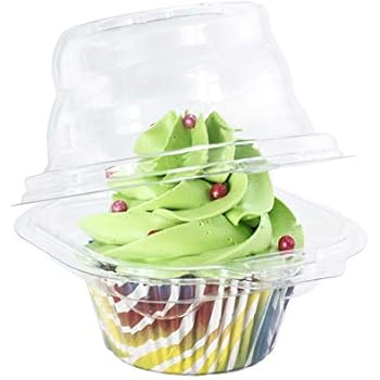 Katgely Individual Cupcake Container - Single Compartment Cupcake Carrier Holder Box - Stackable - Deep Dome - Clear Plastic - BPA-Free- (50)