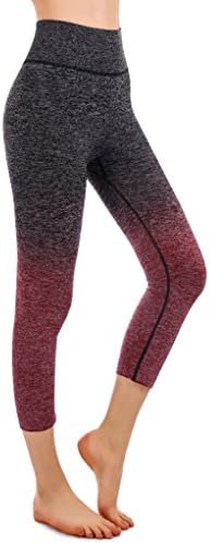 Freeskin Fitness Ombre Flex Yoga Leggings Stretch Seamless Breathable Workout Tights Exercise Yoga Pants (S/M, Capri Winered)