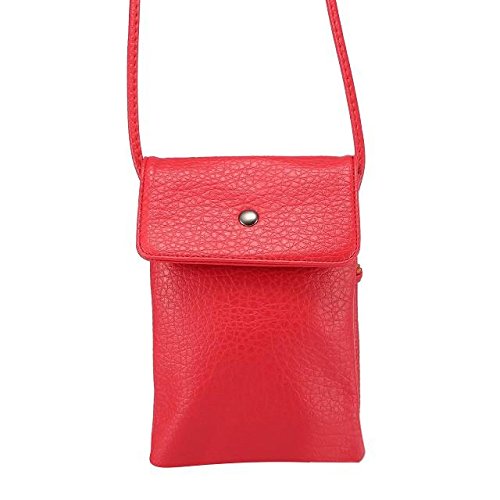 WaitingU Universal Crossbody Cell Phone Bag PU Leather Carrying Cases Credit Card Holder Shoulder Pouch Bag for iPhone 6/6S Plus 6/6S Samsung Galaxy Note Series Phones Under 6.2 inchs -Red - Thumbnail 4