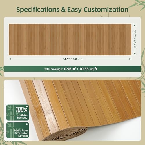 Vieshful 4 Pieces Bamboo Wall Panels (40 x 240 cm), Flexible Wood Cladding, Decorative Palillerie for Kitchen Island, Wall and DIY Furniture, Interior Ripped Slats, Carbonised