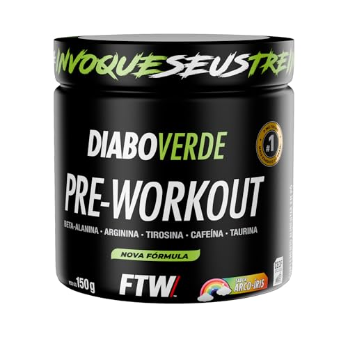 FTW Pré-Treino Diabo Verde - Energia Extrema, Força e Foco - Potência Hardcore com Cafeína, Beta-Alanina - Para Treinos Intensos - sabor: Arco Iris - Pote 150g