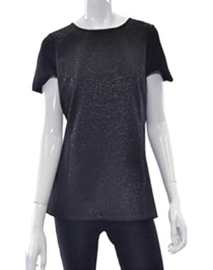 Calvin Klein Womens Embossed Short Sleeves Blouse Black L