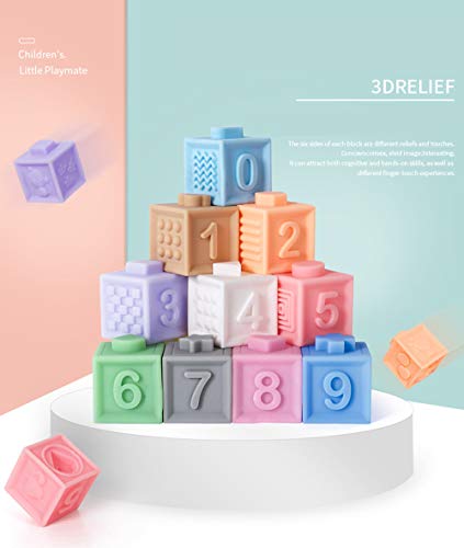 Livoty 12Pcs /6Pcs Children Soft Rubber Building Blocks Polygonal Shape with Sound Squeeze Blocks Ball Education Toys (12PCS)