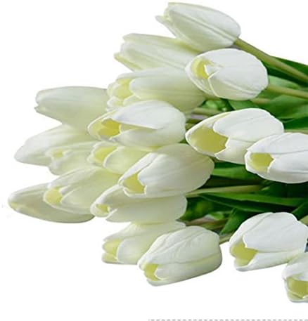 Internet Tulip Artificial Flower Latex Real Touch Bridal Wedding Bouquet Home Decor,10pcs (White)