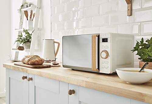 Swan SM22036WHTN, Nordic Digital Microwave, Wood Effect Handle, Soft Touch Housing and Matt Finish, 800W, Cotton White