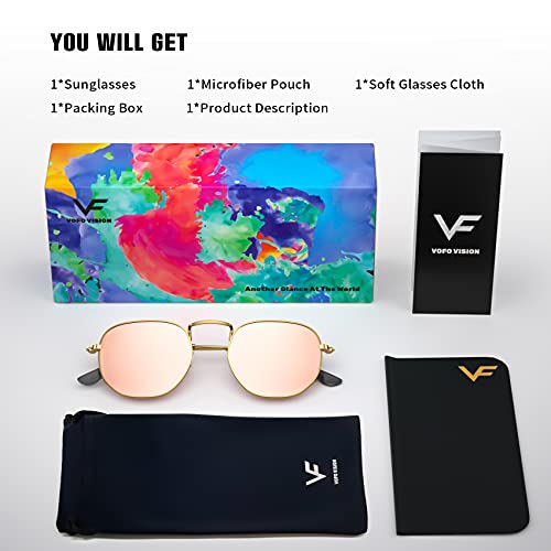 VOFO VISION Polarized Small Hexagon Sunglasses for Women Men UV Protection,Trendy Vintage Round Sunglasses VF7601