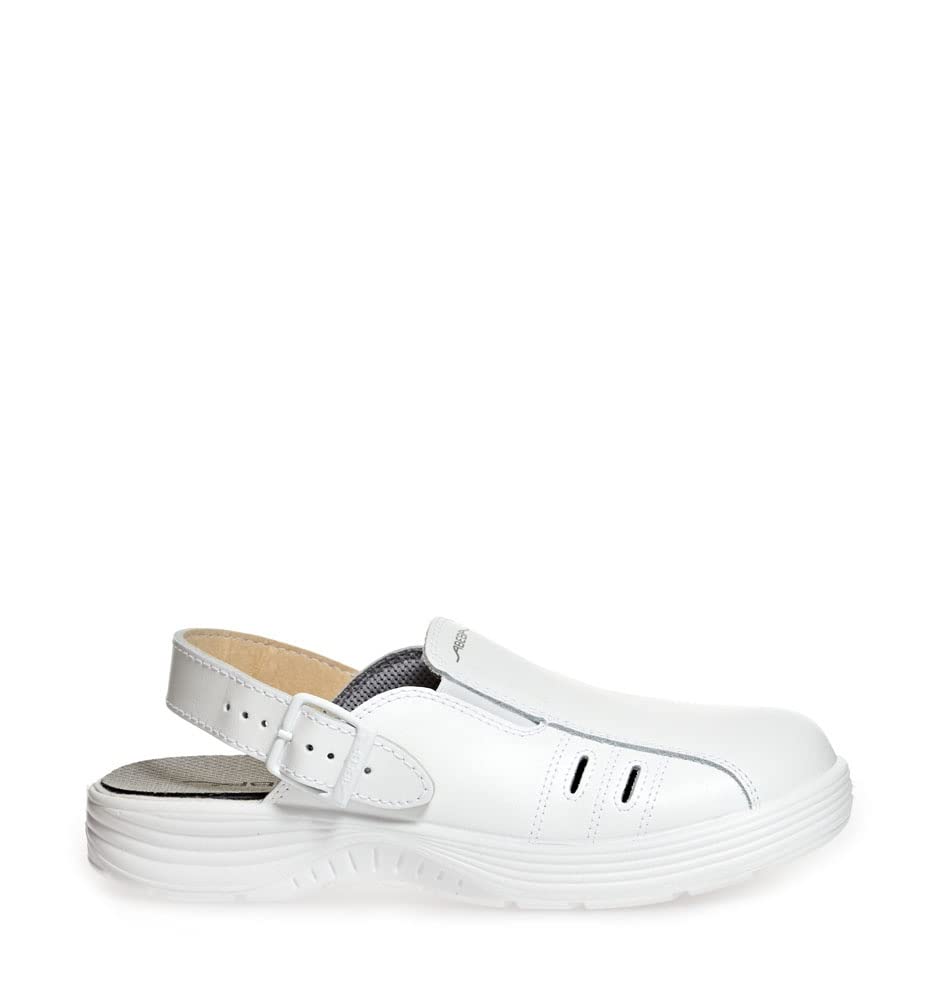 ABEBA 170392 711041 SB Safety Clog, Slip-Resistant PU-Sole, White, 40 Size