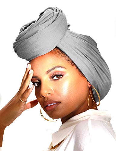 Long Cotton Head Wrap Scarf for Women African Breathable Hair Jersey Turban Headwrap Light Grey 1 Long Cotton Head Wrap Scarf for Women African Breathable Hair Jersey Turban Headwrap Light Grey