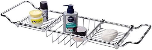 Magionline Solid Brass Chrome Bathtub Caddy Tray Extendable Bathroom Storage