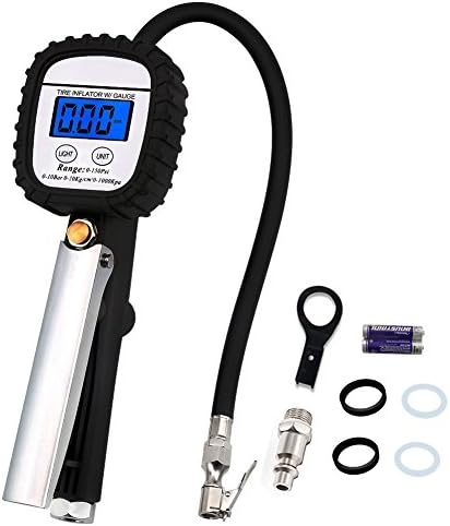 SDAWN Digital Tire Pressure Gauge, Auto Tire Inflator Gauge 150 PSI 4 Settings with Backlit LCD Car Air Pressure Gauge Air Chuck Compressor Accessories for All Vehicles,Automatic Reading