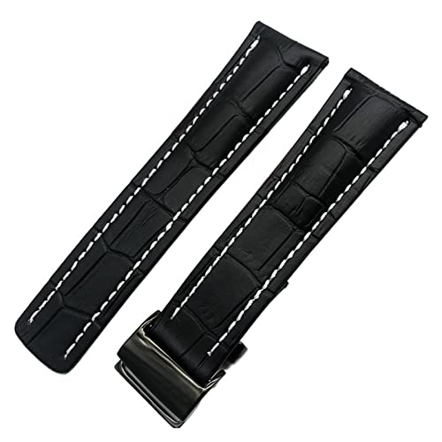 YANLITIAN Genuine Leather Watch Bracelet Compatible With Breitling Strap Watch Accessories SUPEROCEAN AVENGER NAVITIMER Watch Strap Watch Band Belt Suit (Color : BlackBlackBuckle2, Size : 22mm With