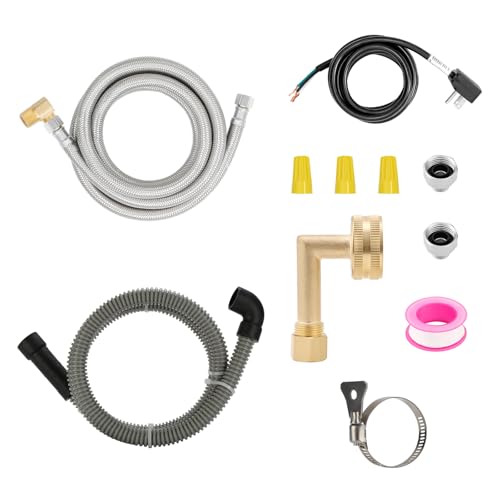 Roastove Universal Dishwasher Installation Kit,6 Ft Stainless Steel Dishwasher Hose,Burst Proof Water Supply Line with 3/8