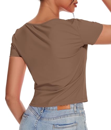 WOMENS T SHIRTS CREW NECK SHORT SLEEVE SHIRTS FOR WOMEN TOPS 2024 CASUAL SLIM FIT FASHION BASIC TEE T SHIRTS(TIRAMISU,M)