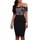 Dynen Women's Lace Top Off The Shoulder Formal Bodycon Cocktail Dress