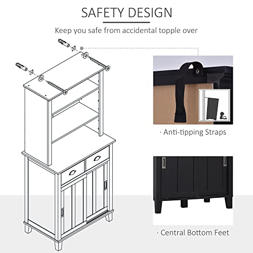 67" Freestanding Buffet with Hutch, Kitchen Pantry Storage with Sliding Doors