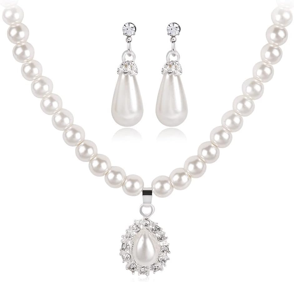 TOFBS Pearl Necklace Earrings Jewellery Set for Women Girls Bridal Jewelry Set Pearl Choker Set Weddings Party Birthday Anniversary Christmas Mothers Day Valentine's Day Gifts (#2)