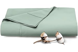 Pizuna Pure 100% Cotton Flat Sheets Only Twin XL Sea Foam (1 PC), Luxurious 400 Thread Count Long Staple Cotton Sateen with 4inch Hem (Combed Twin XL Flat Sheet Only Cotton)
