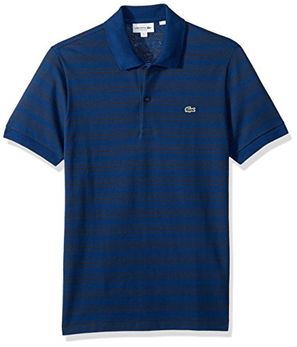 Lacoste Men's Short Sleeve REG FIT Petit Pique Polo WITHFINE Stripes, Inkwell/Meridian Blue, X-Large