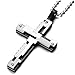 COOLSTEELANDBEYOND Large Stainless Steel Mens Cross Pendant Necklace Irregular Double-layer Checkered Silver Black Two-tone