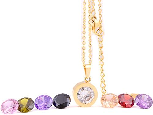 Women 316L Stainless Steel Charm Pendants Necklaces with 8 Color Crystal