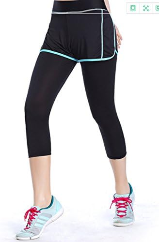 MIXSNOW Women Sports Pants 2 in 1 Yoga Pants Fitness Running Training Pants Capris Pants (Blue, Large)