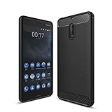 Nokia 6 Case,Mustaner Shock-Absorption Carbon Fiber Flexible TPU Rubber Soft Silicone Full-body Protective Cover for Nokia 6 (Black)