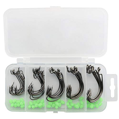 Magic&shell 50PCS 5 Sizes Fishhooks Strong High Carbon Steel Jig Fishing Hooks Bass Tackle for Saltwater Freshwater Black Nickel - Thumbnail 3