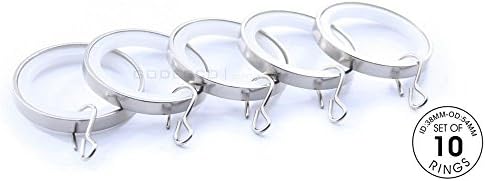 Set of 10 Flat Rings for 1-inch Diameter Curtain Rod Pole (Brushed Steel)