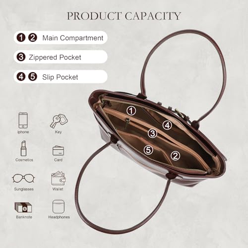 MoreFarther Bolso Tote de Piel para Mujer | Piel genuina, bolso de hombro, estructurado, mantiene su forma y se sostiene, diario, trabajo, trayectos, escapada, regalo