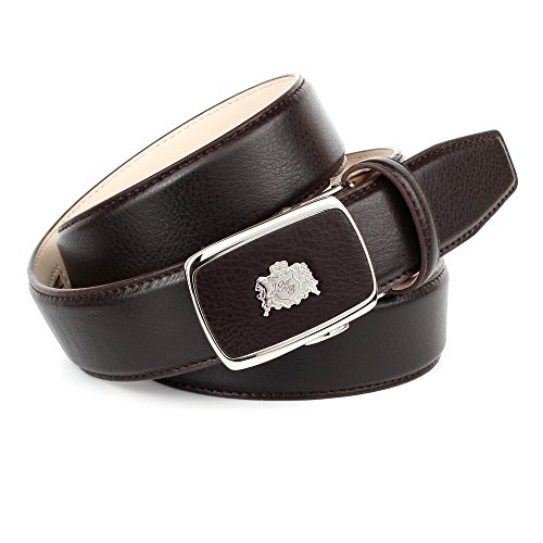 Anthoni Crown Designer Men`s Leather Belt Brown Cognac Color Classic Design with Silver Metallic Automatic Buckle 1,4" Width 38"-46" Lengths/10T21 (40)