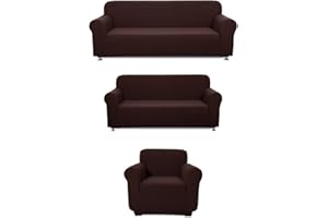 Sapphire Home 3-Piece Couch Cover Set, Sofa, Loveseat, and Arm Chair Slipcovers, Form fit Stretch, Wrinkle Free, Furniture Protector, Sofa Covers for Living Room, Polyester Spandex (Coffee/Brown)
