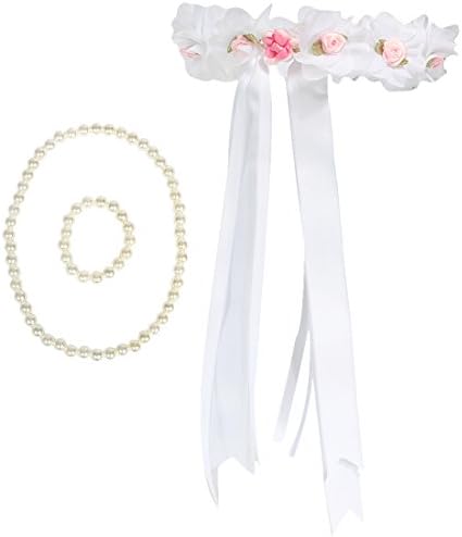 Kilofly Flower Girls Wedding Floral Wreath Headpiece + Necklace Bracelet Set
