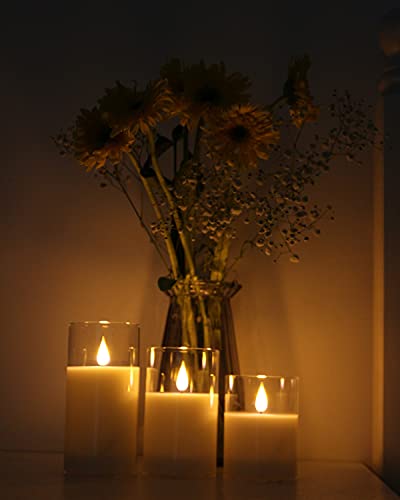 3 pcs Veladoras Recargables, Velas Led de Vidrio y Cera Real, Control | Veladora Eléctrica Sin Llama Grande con Control Remoto. Ideal para San Valentín, Navidad, Halloween, Cumpleaños y Decoración