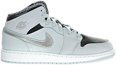Air Jordan 1 Mid BG Big Kids Shoes Pure Platinum/White/Silver/Black 554725-032 (5.5 M US)