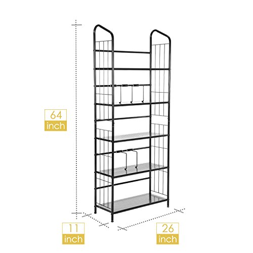 MaidMAX 5 Tiers Metal Bookcase with Adjustable Bars, Black - Thumbnail 4